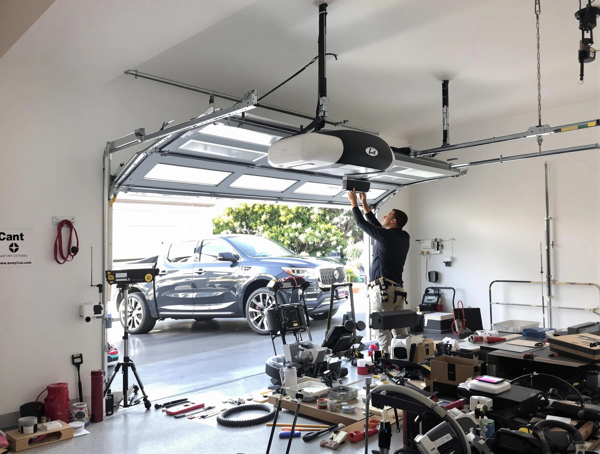 Warrior Garage Door Repair specialist installing smart garage door opener system in Warrior home