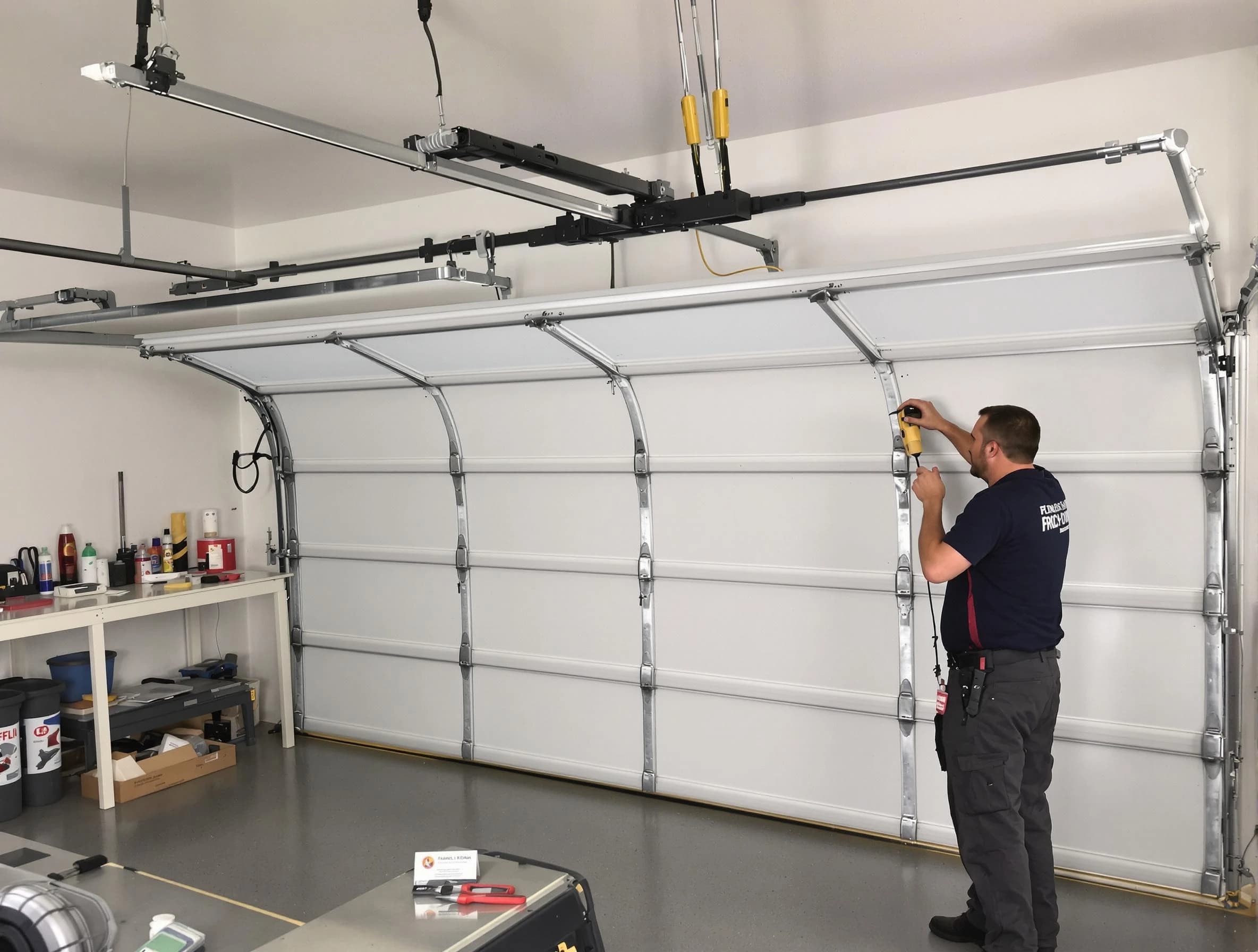 Warrior Garage Door Repair certified technician performing overhead door system repair in Warrior