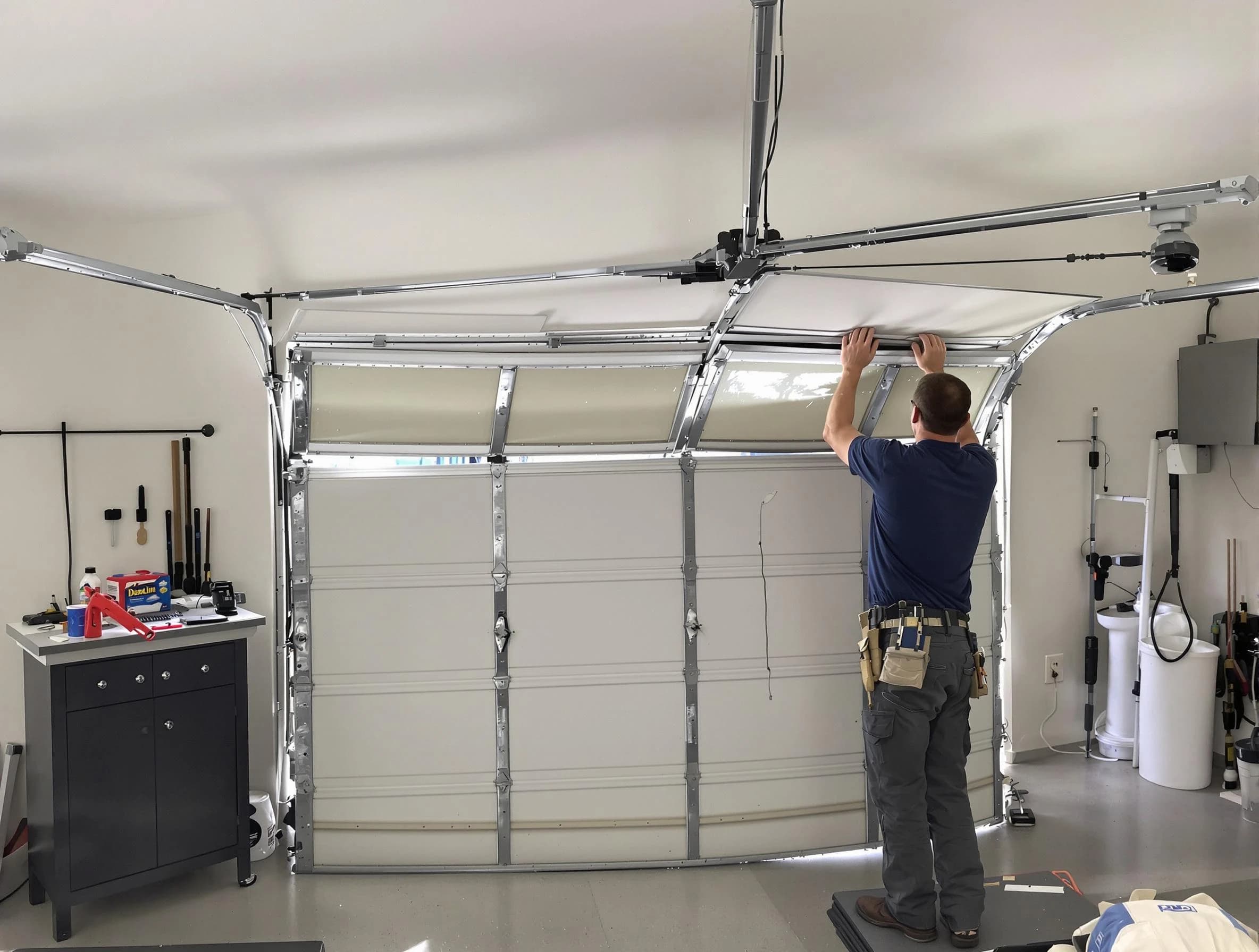 Warrior Garage Door Repair specialist performing precise section replacement on Warrior garage door