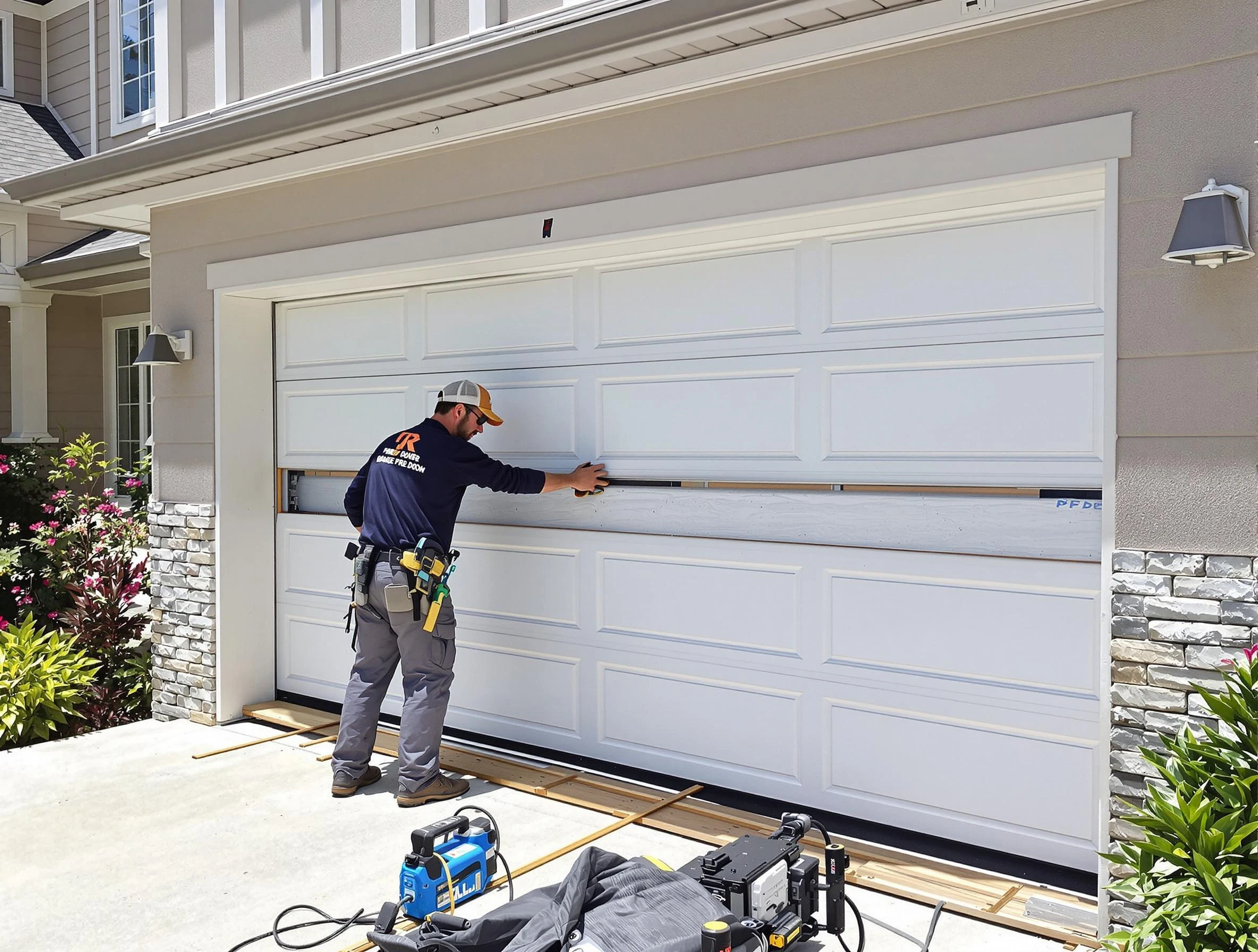 Warrior Garage Door Repair team performing complete garage door replacement at Warrior residence