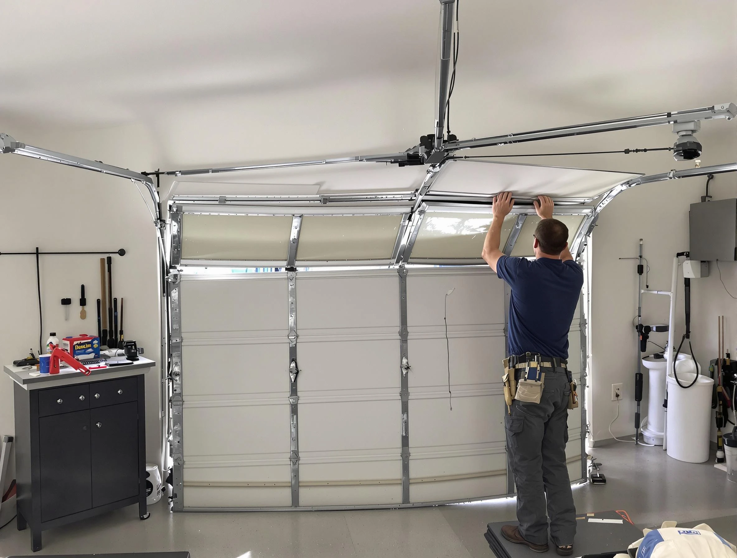 Warrior Garage Door Repair specialist performing precise section replacement on Warrior garage door
