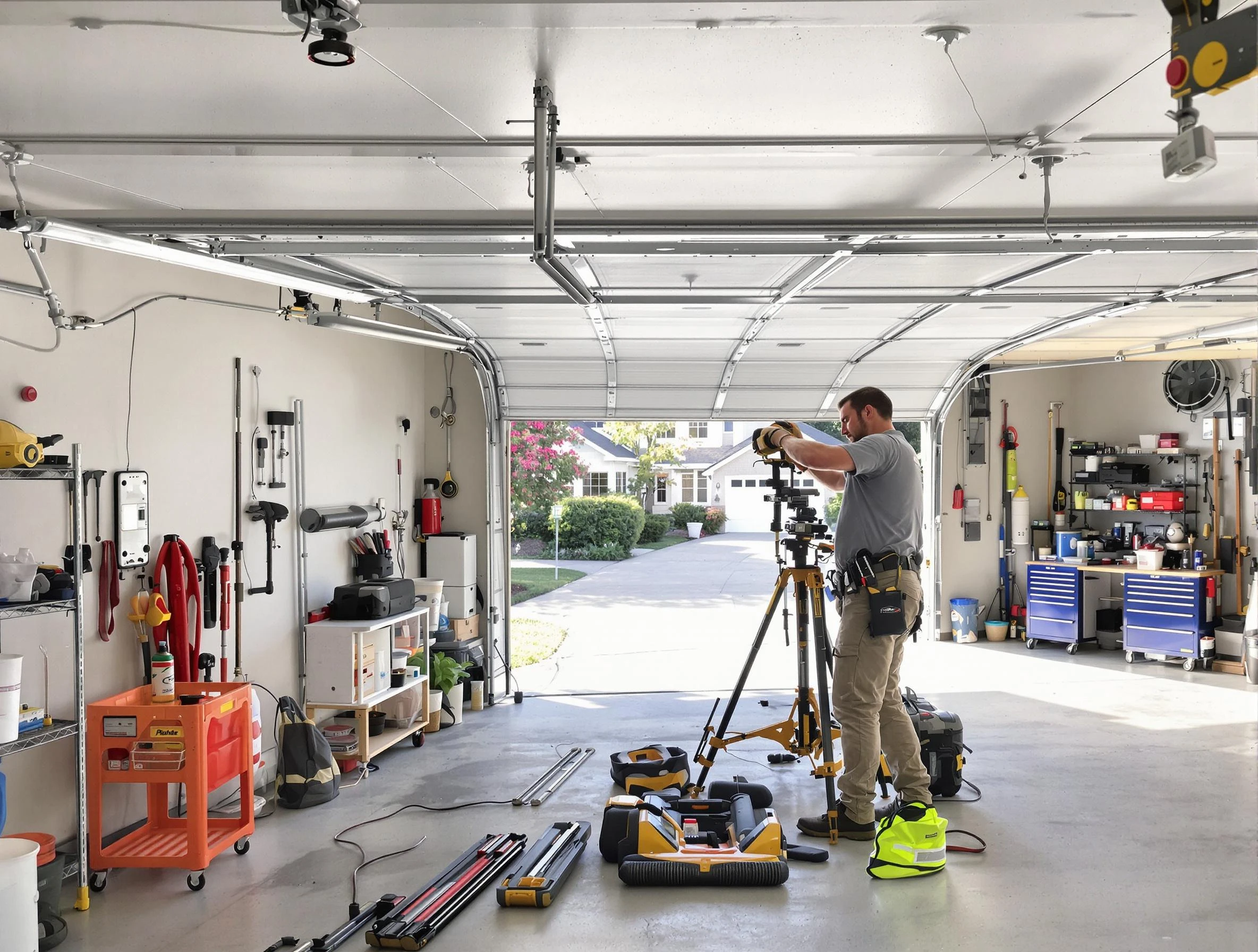 Warrior Garage Door Repair specialist performing laser-guided track alignment in Warrior